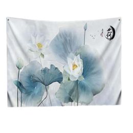 Chinese Painting Lotus Bedroom Tapestry TV Backdrop Wall Tapestry Living Room Tapestry Decoration, 39x51 inch