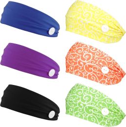 6 Pack Headband with Buttons for Women Holder for Nurses Ear Protection Holder Elastic Non Slip Button Headwrap for Women Yoga Sports Running