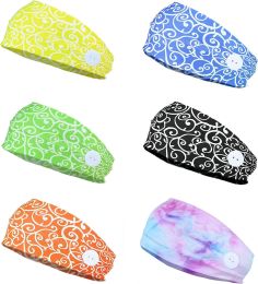 6PCS Headbands with Button for Women Men Head Wrap Face Cover Holder for Nurses Non Slip Hair Bands for Yoga Sports Running Washing Face