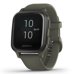 Garmin 010-02426-03 Venu Sq Music Edition (Slate Aluminum Bezel with Moss Case and Silicone Band)