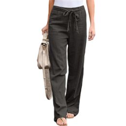Women Casual Yoga Pants Loose Linen Trousers Pant (Color: Gray)