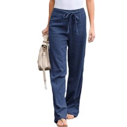 Women Casual Yoga Pants Loose Linen Trousers Pant (Color: Blue)