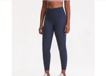 High Waist Yoga Pants with Pockets Leggings (Color: Navy)