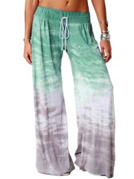 Women's Loose Gradient Printed Yoga Wide Leg Sports Pants (Color: Green)