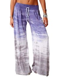 Women's Loose Gradient Printed Yoga Wide Leg Sports Pants (Color: Purple)