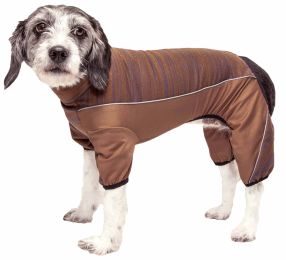 Pet Life Active 'Chase Pacer' Heathered Performance 4-Way Stretch Two-Toned Full Body Warm Up (Color: Brown)