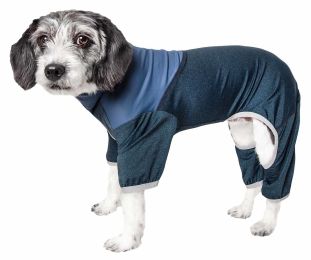 Pet Life Active 'Embarker' Heathered Performance 4-Way Stretch Two-Toned Full Body Warm Up (Color: Teal)