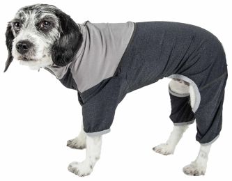 Pet Life Active 'Embarker' Heathered Performance 4-Way Stretch Two-Toned Full Body Warm Up (Color: Black)