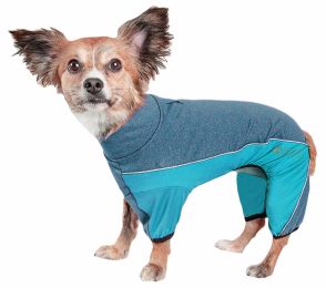 Pet Life Active 'Chase Pacer' Heathered Performance 4-Way Stretch Two-Toned Full Body Warm Up (Color: Blue)