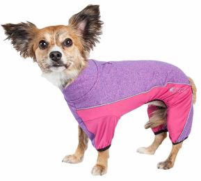 Pet Life Active 'Chase Pacer' Heathered Performance 4-Way Stretch Two-Toned Full Body Warm Up (Color: Purple)