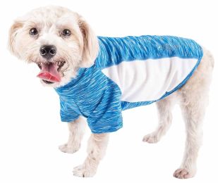 Pet Life Active 'Warf Speed' Heathered Ultra-Stretch Sporty Performance Dog T-Shirt (Color: Blue)