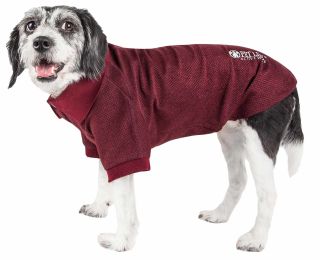 Pet Life Active 'Fur-Flexed' Relax-Stretch Wick-Proof Performance Dog Polo T-Shirt (Color: Burgundy)