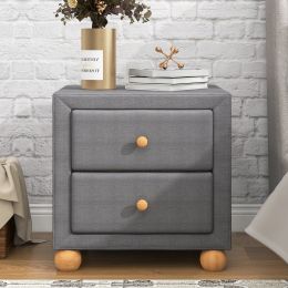 Modern Upholstered Storage Nightstand with 2 Drawers,Natural Wood Knobs (Color: Dark Gray)