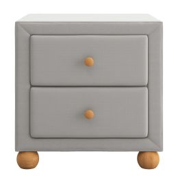 Modern Upholstered Storage Nightstand with 2 Drawers,Natural Wood Knobs (Color: LIGHT GREY)