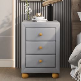 Modern Upholstered Storage Nightstand with 3 Drawers,Natural Wood Knobs (Color: LIGHT GREY)